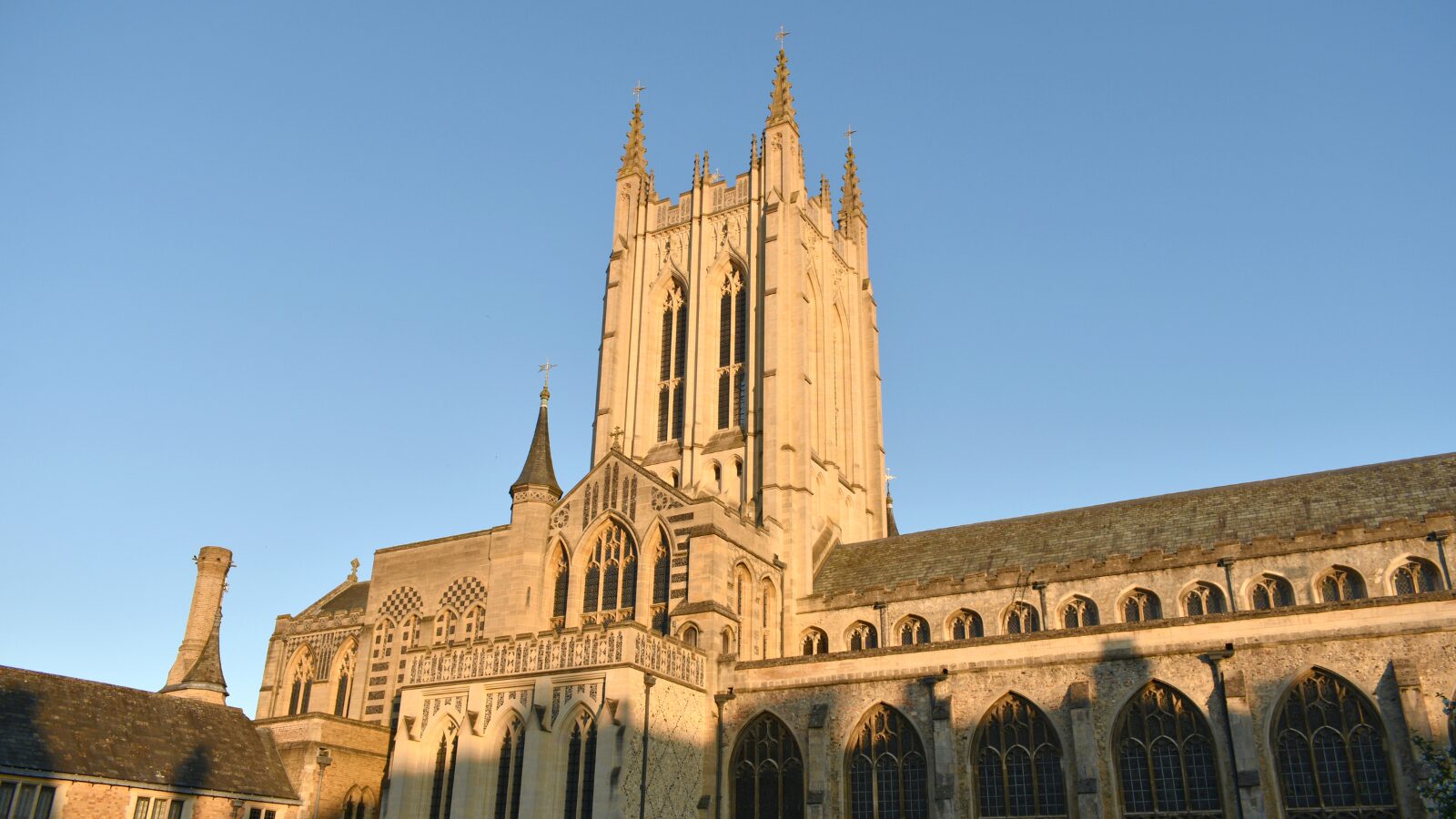 Golden view of St Edmundsbury cathedral, Bury St Edmunds, Suffolk