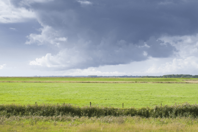 Rain cloud in sky over Orford, Suffolk